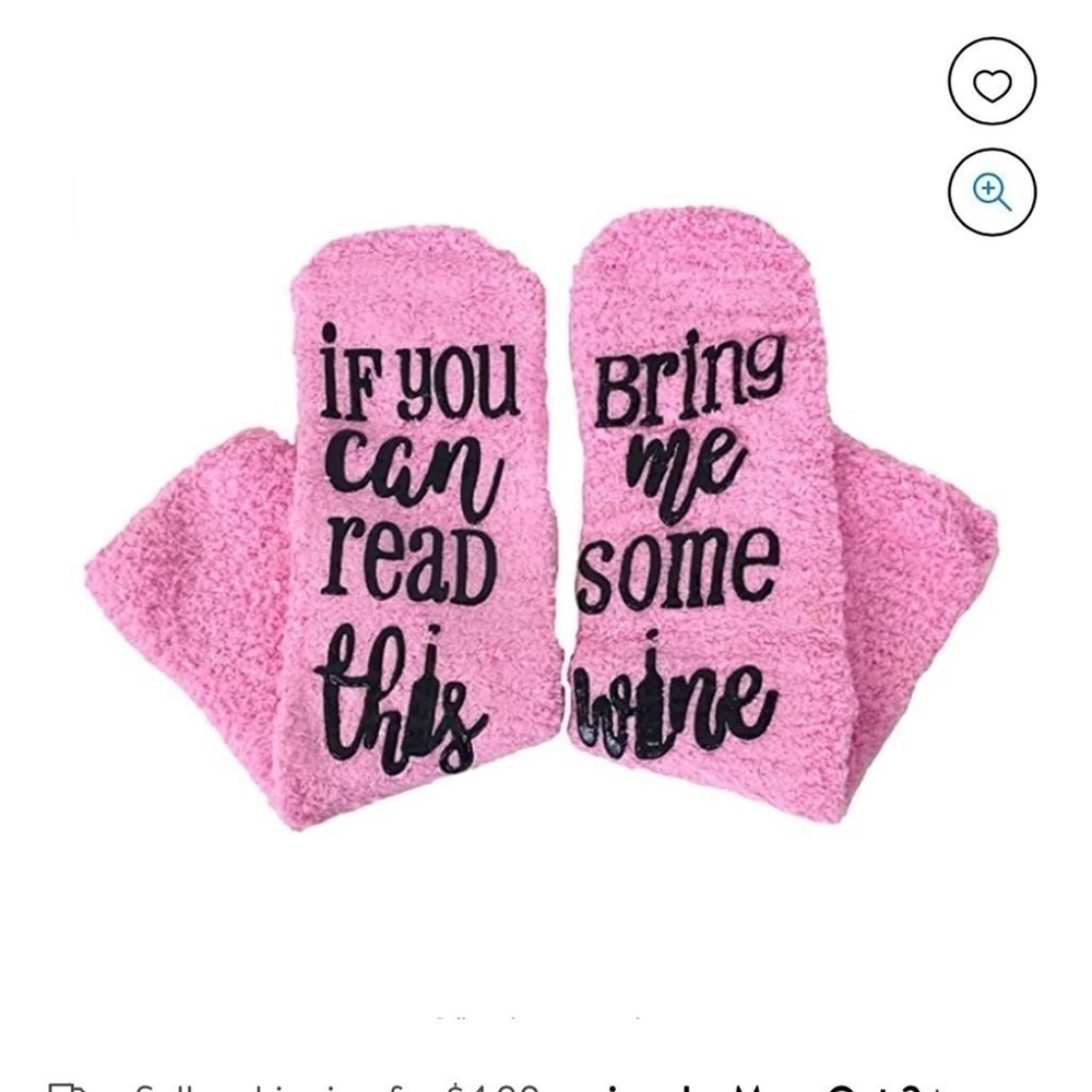 Fashion Culture Women's Bring Me Some Wine Cozy Fuzzy Socks, Cupcake Pink